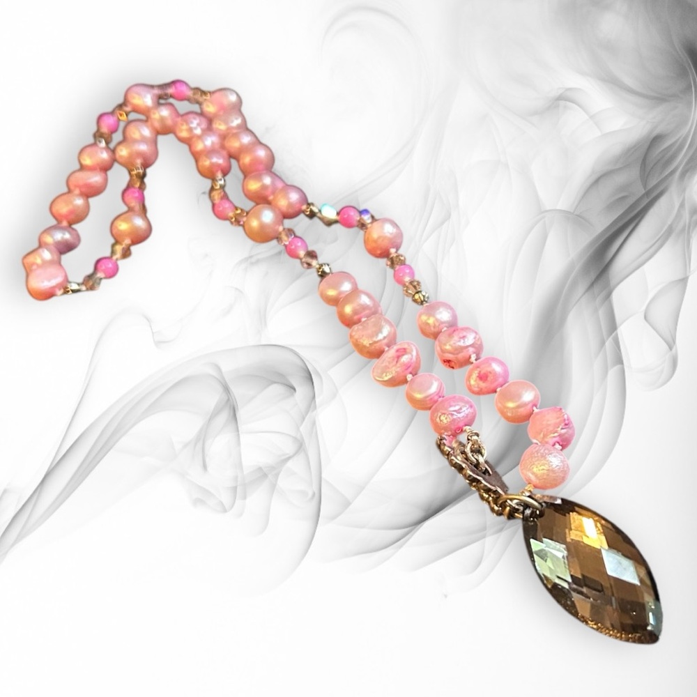 Hand Crafted Necklace Pearls Pink Cultured Authentic Hand-Knotted Silk - Picture 3 of 7